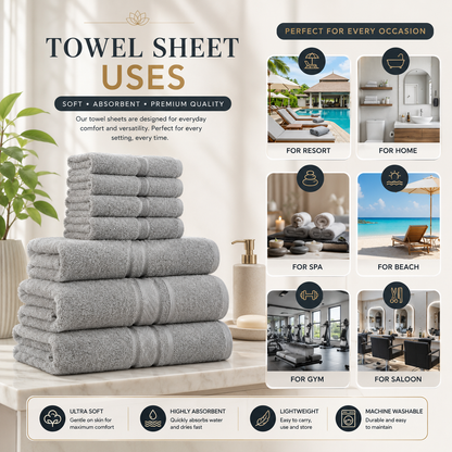 ZUAA Ultra Soft 10-Piece Cotton Towel Set – Quick Dry, Highly Absorbent Bath Towels for Home & Hotel