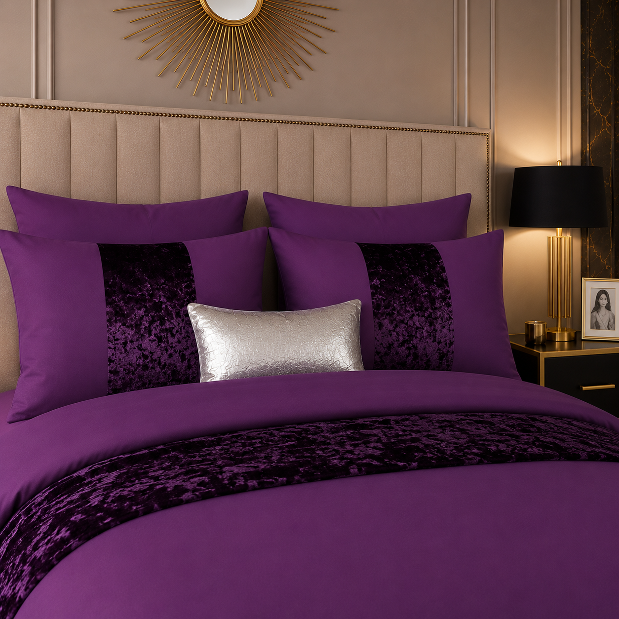 ZUAA Elegant Panel Velvet Duvet Set with 2 Pillowcases – Plush Softness, Sophisticated Style & Available in All Bed Sizes