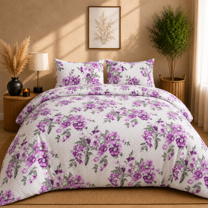 Luxury 4-Piece Bedding Set with Duvet Cover, Fitted Sheet & Pillowcases – Soft Brushed Microfiber Printed Bed Linen for Single, Double & King Size Beds