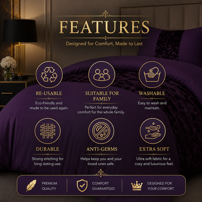ZUAA Elegant Panel Velvet Duvet Set with 2 Pillowcases – Plush Softness, Sophisticated Style & Available in All Bed Sizes