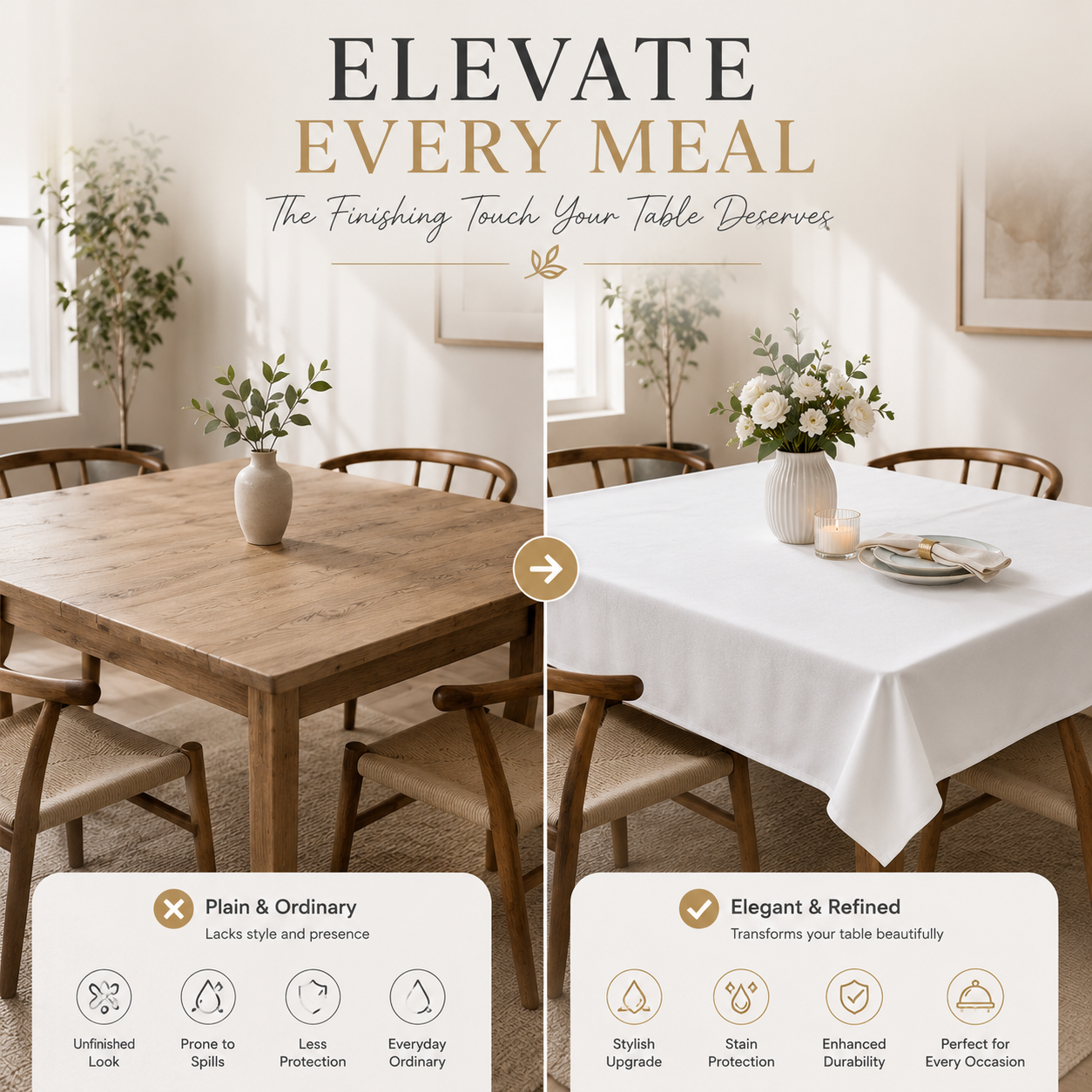 Luxury Rectangular Tablecloth - Premium Washable Dining Table Cover