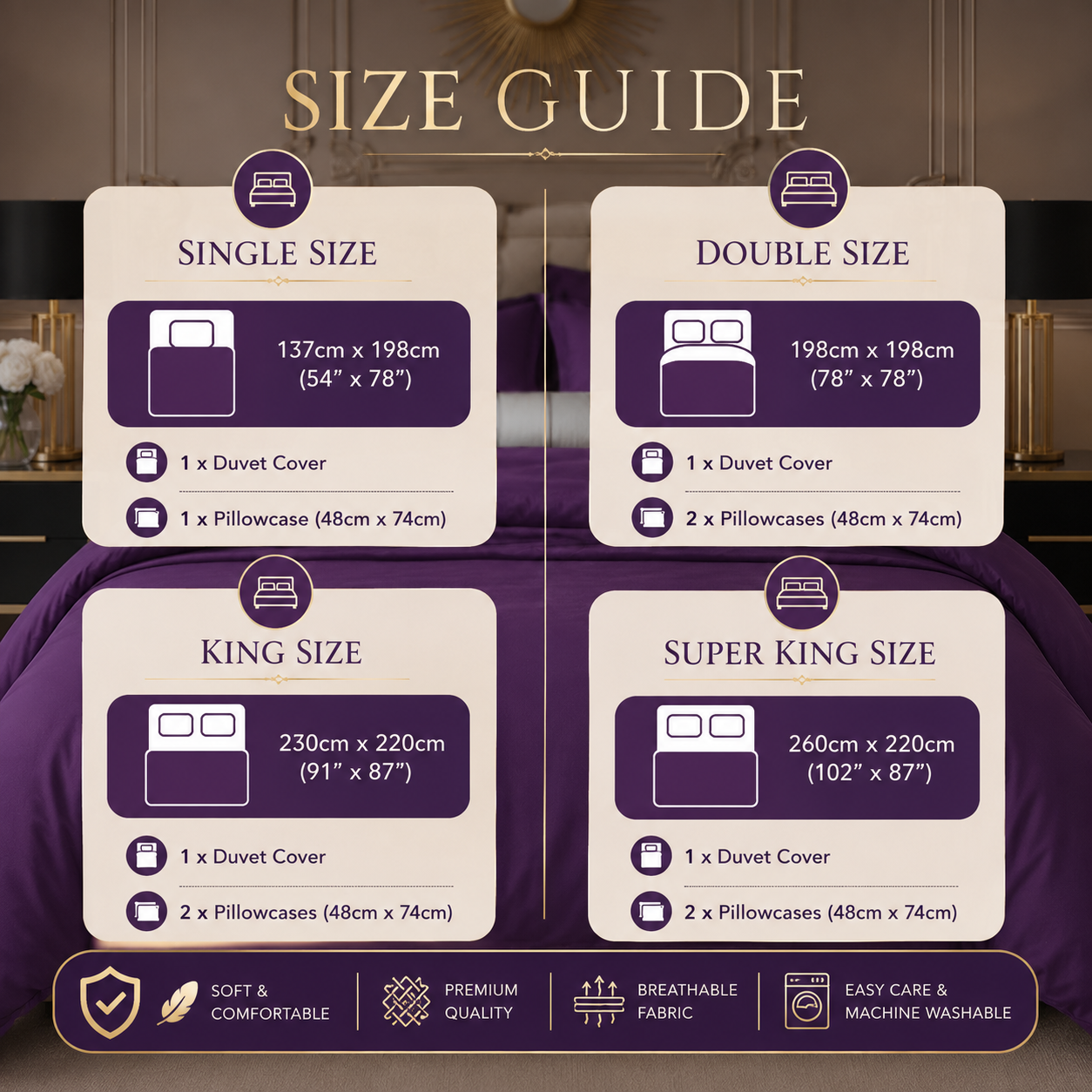 ZUAA Elegant Panel Velvet Duvet Set with 2 Pillowcases – Plush Softness, Sophisticated Style & Available in All Bed Sizes