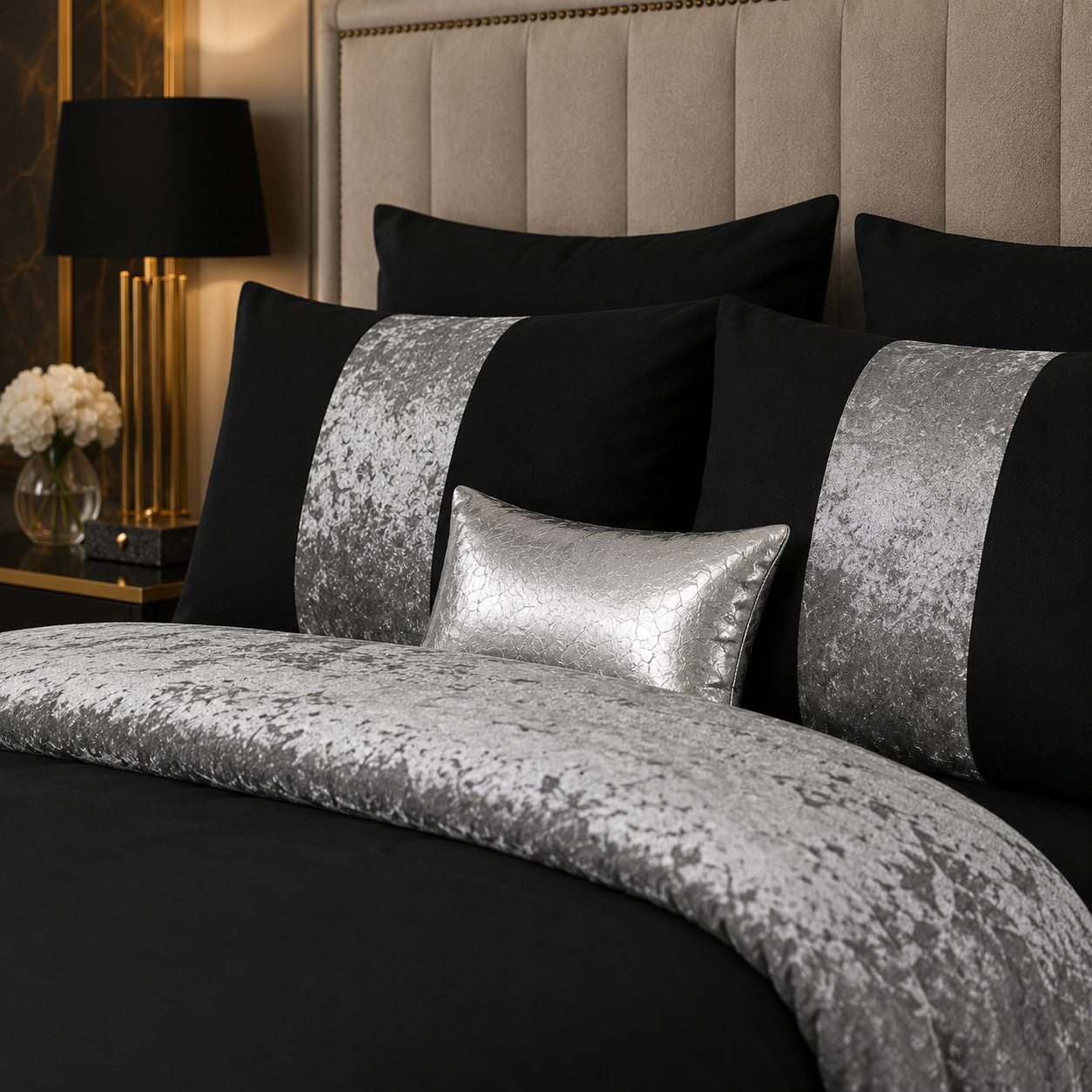 ZUAA Elegant Panel Velvet Duvet Set with 2 Pillowcases – Plush Softness, Sophisticated Style & Available in All Bed Sizes