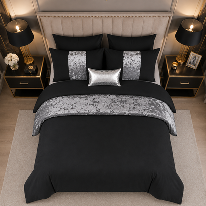 ZUAA Elegant Panel Velvet Duvet Set with 2 Pillowcases – Plush Softness, Sophisticated Style & Available in All Bed Sizes