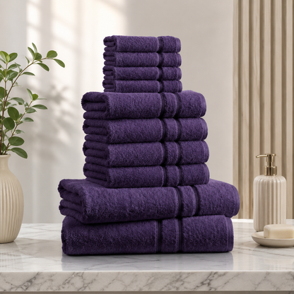 ZUAA Ultra Soft 10-Piece Cotton Towel Set – Quick Dry, Highly Absorbent Bath Towels for Home & Hotel