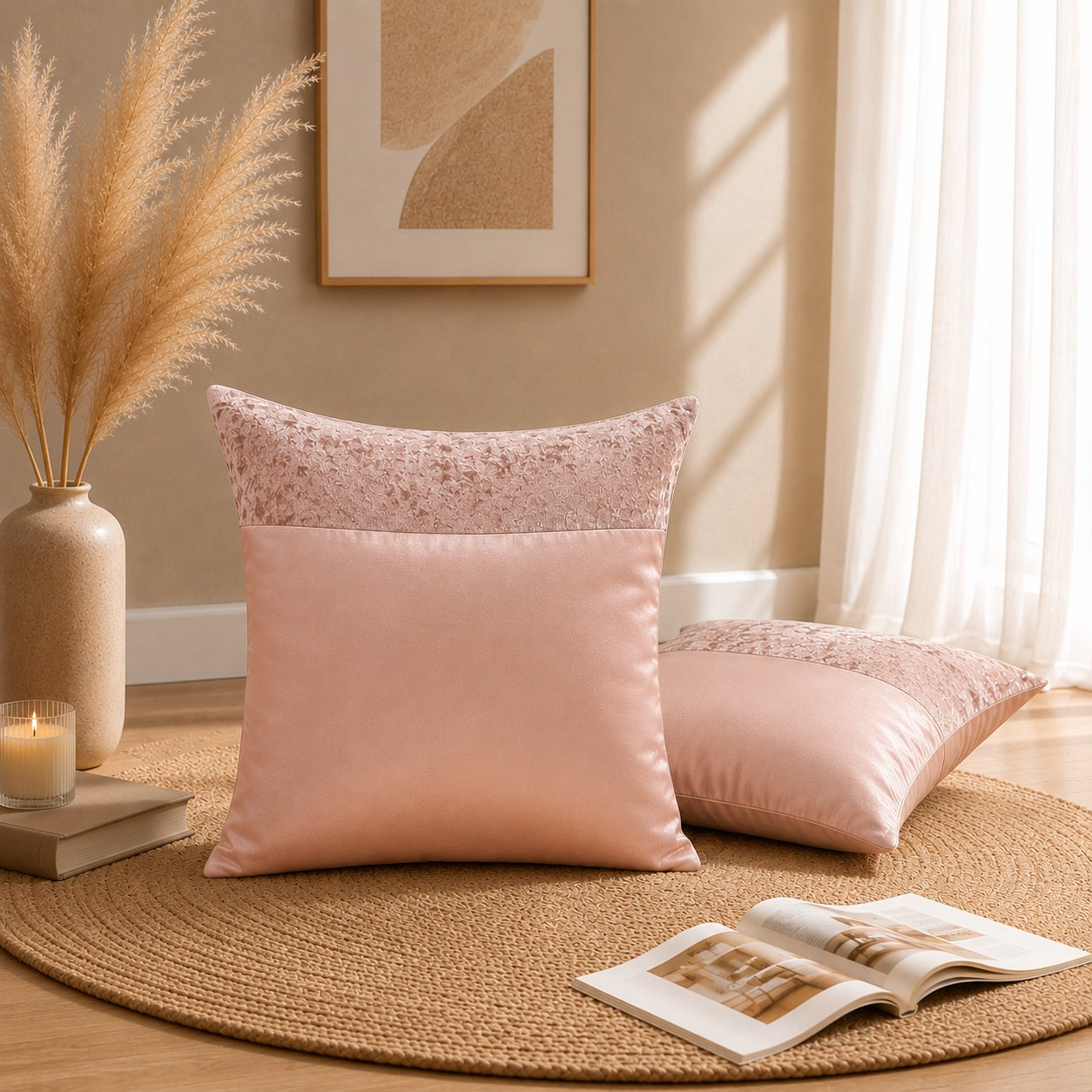 Luxury Velvet & Satin Accent Pillow Slip | Dual-Texture Throw Cushion Shell with Concealed Zipper | Single Pack