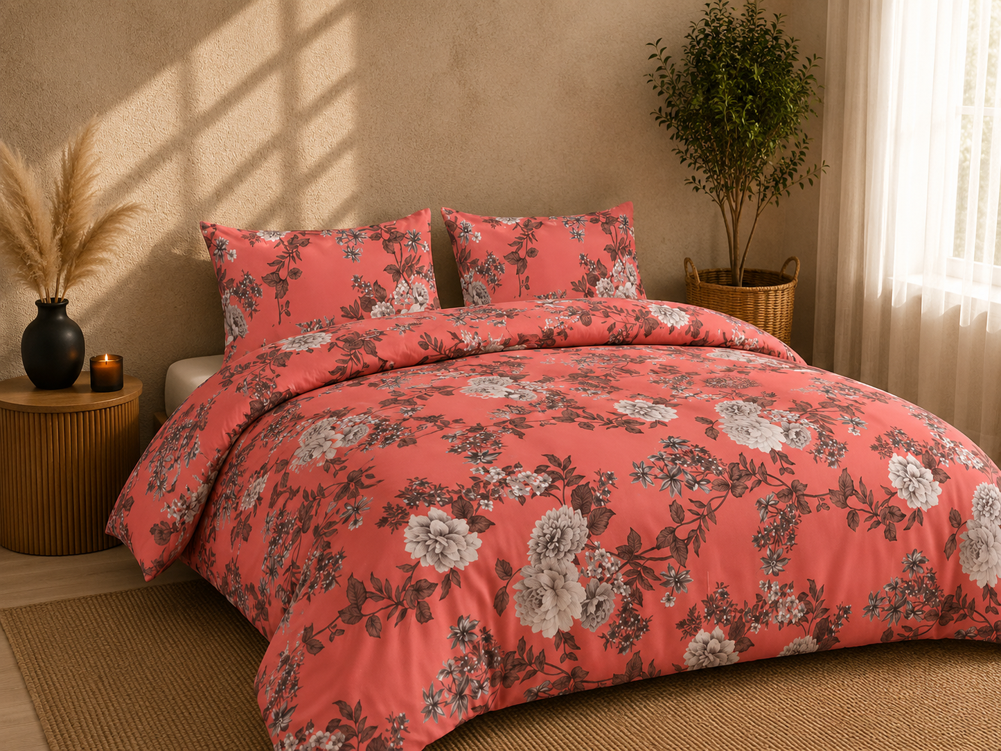Luxury 4-Piece Bedding Set with Duvet Cover, Fitted Sheet & Pillowcases – Soft Brushed Microfiber Printed Bed Linen for Single, Double & King Size Beds