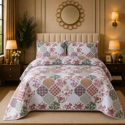 Premium 3PC Quilted Bedspread Set | Soft Reversible Microfiber Coverlet with 2 Pillow Shams | Lightweight All-Season Bedding | Luxury Hotel-Inspired Comfort for Double & King Beds
