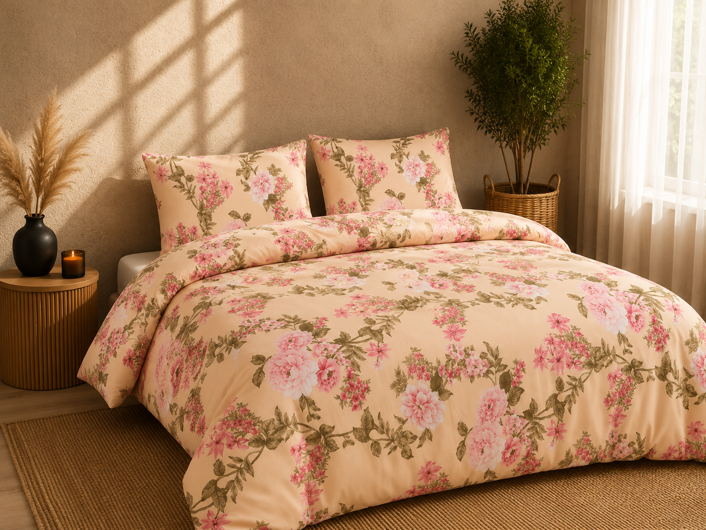 Luxury 4-Piece Bedding Set with Duvet Cover, Fitted Sheet & Pillowcases – Soft Brushed Microfiber Printed Bed Linen for Single, Double & King Size Beds