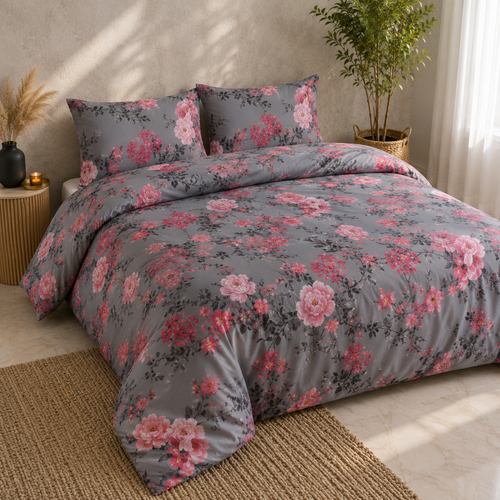 Luxury 4-Piece Bedding Set with Duvet Cover, Fitted Sheet & Pillowcases – Soft Brushed Microfiber Printed Bed Linen for Single, Double & King Size Beds
