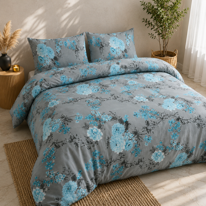 Luxury 4-Piece Bedding Set with Duvet Cover, Fitted Sheet & Pillowcases – Soft Brushed Microfiber Printed Bed Linen for Single, Double & King Size Beds