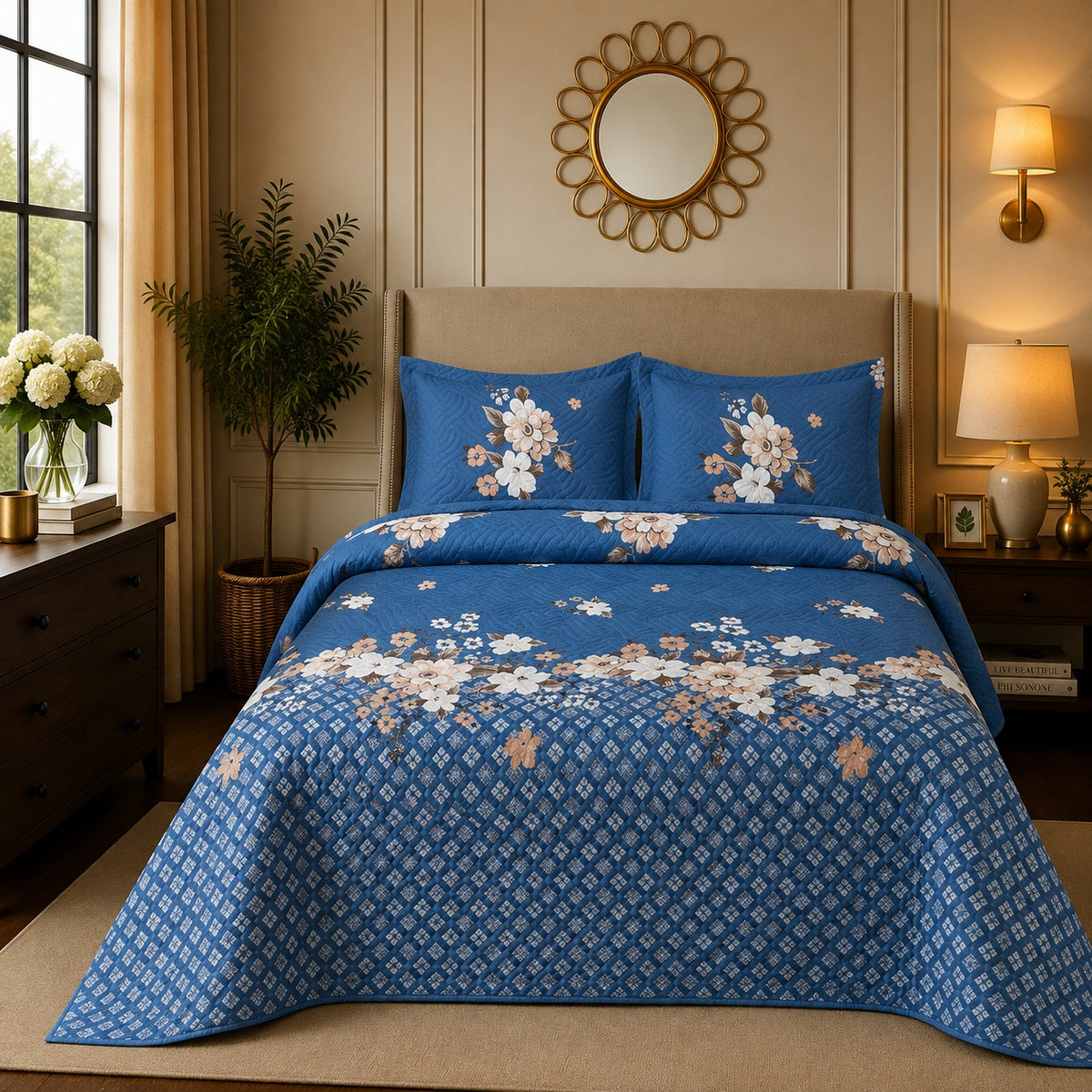Premium 3PC Quilted Bedspread Set | Soft Reversible Microfiber Coverlet with 2 Pillow Shams | Lightweight All-Season Bedding | Luxury Hotel-Inspired Comfort for Double & King Beds