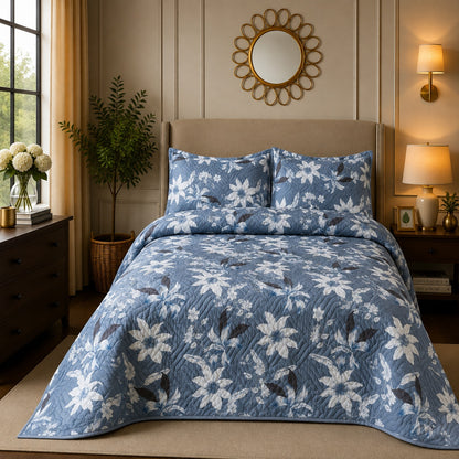 Premium 3PC Quilted Bedspread Set | Soft Reversible Microfiber Coverlet with 2 Pillow Shams | Lightweight All-Season Bedding | Luxury Hotel-Inspired Comfort for Double & King Beds