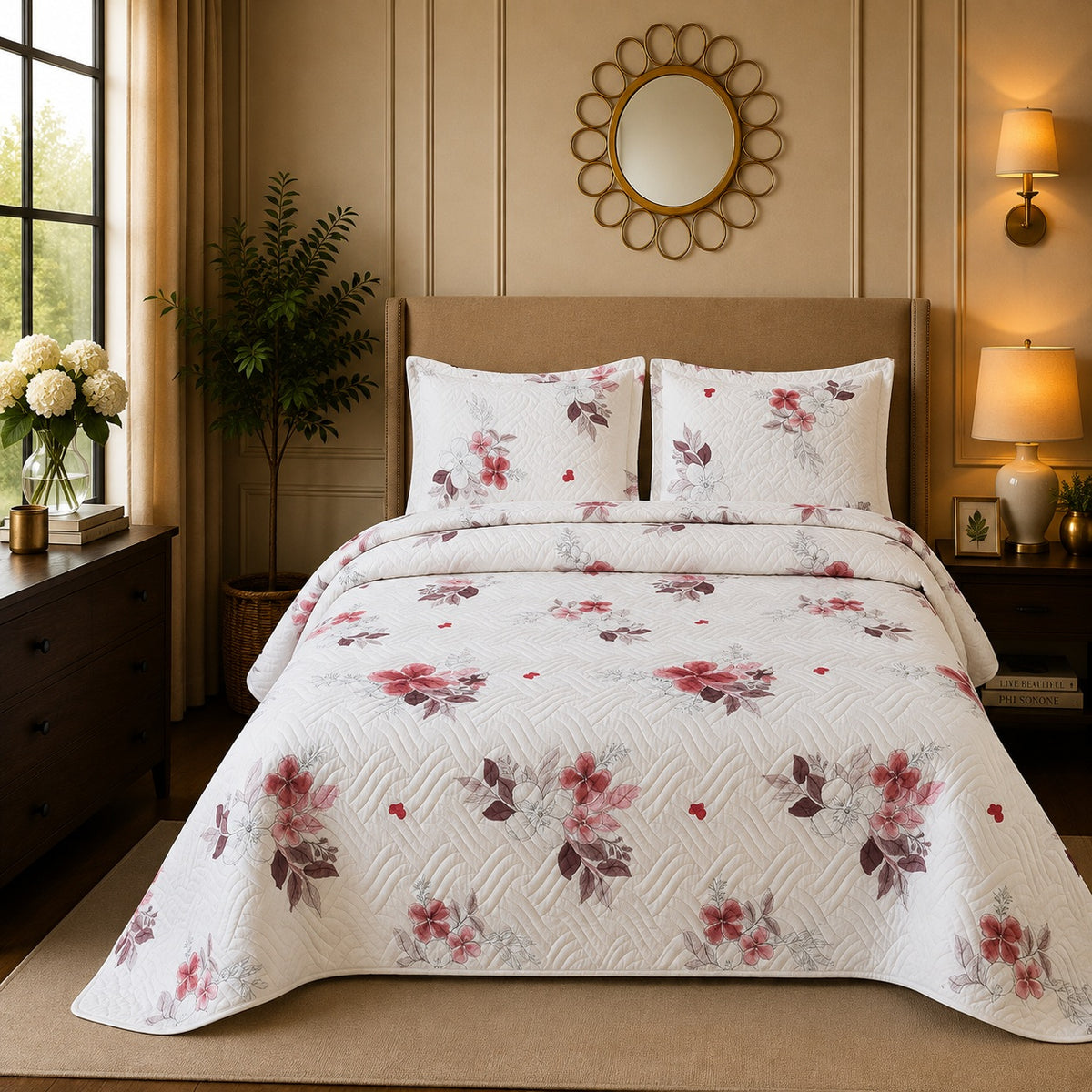 Premium 3PC Quilted Bedspread Set | Soft Reversible Microfiber Coverlet with 2 Pillow Shams | Lightweight All-Season Bedding | Luxury Hotel-Inspired Comfort for Double & King Beds