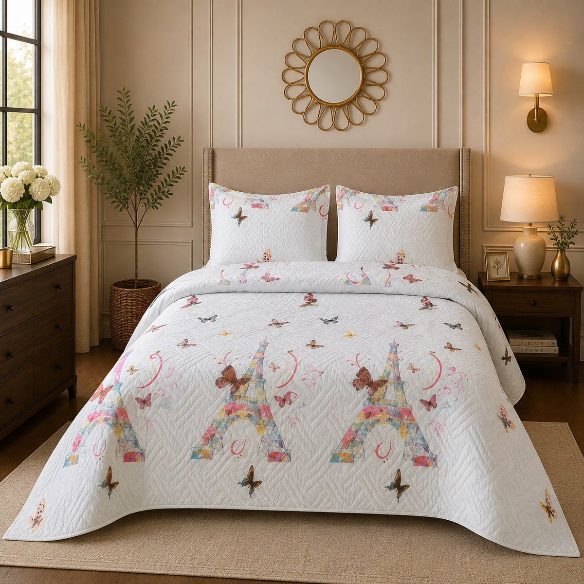 Premium 3PC Quilted Bedspread Set | Soft Reversible Microfiber Coverlet with 2 Pillow Shams | Lightweight All-Season Bedding | Luxury Hotel-Inspired Comfort for Double & King Beds