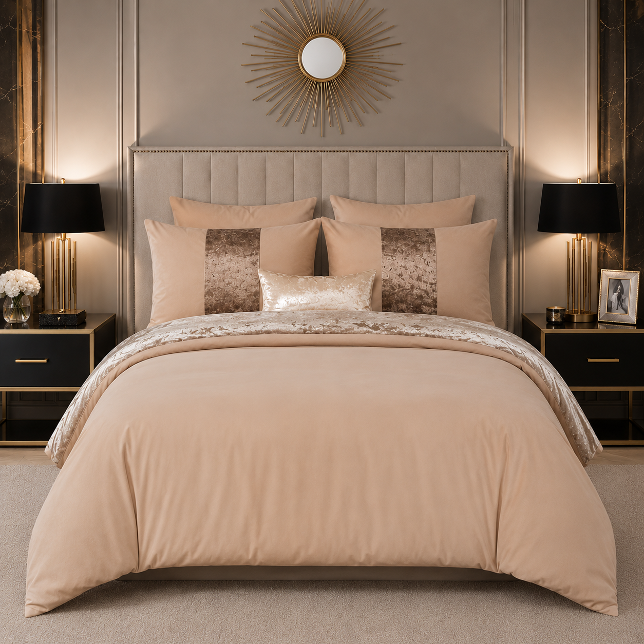 ZUAA Elegant Panel Velvet Duvet Set with 2 Pillowcases – Plush Softness, Sophisticated Style & Available in All Bed Sizes