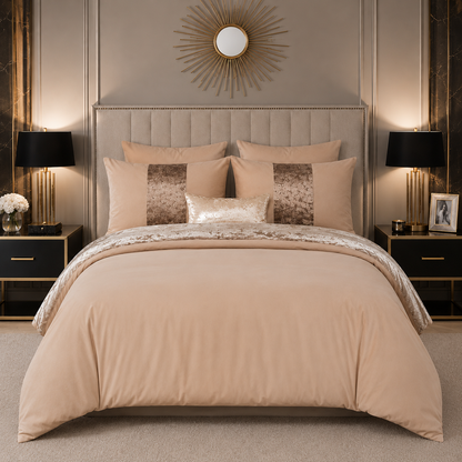 ZUAA Elegant Panel Velvet Duvet Set with 2 Pillowcases – Plush Softness, Sophisticated Style & Available in All Bed Sizes