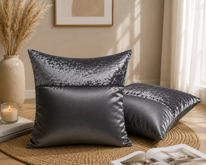 Luxury Velvet & Satin Accent Pillow Slip | Dual-Texture Throw Cushion Shell with Concealed Zipper | Single Pack