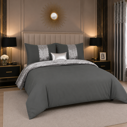 ZUAA Elegant Panel Velvet Duvet Set with 2 Pillowcases – Plush Softness, Sophisticated Style & Available in All Bed Sizes