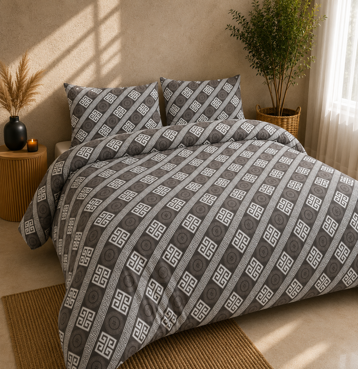 Luxury 4-Piece Bedding Set with Duvet Cover, Fitted Sheet & Pillowcases – Soft Brushed Microfiber Printed Bed Linen for Single, Double & King Size Beds