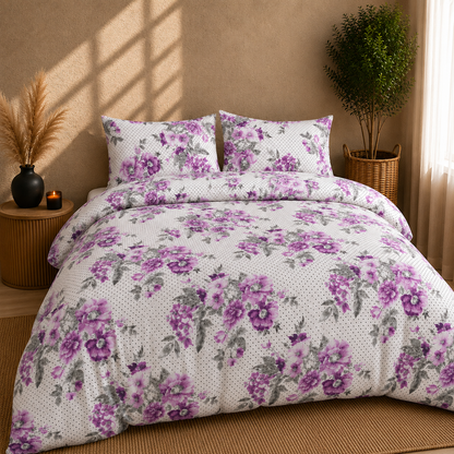 Luxury 4-Piece Bedding Set with Duvet Cover, Fitted Sheet & Pillowcases – Soft Brushed Microfiber Printed Bed Linen for Single, Double & King Size Beds