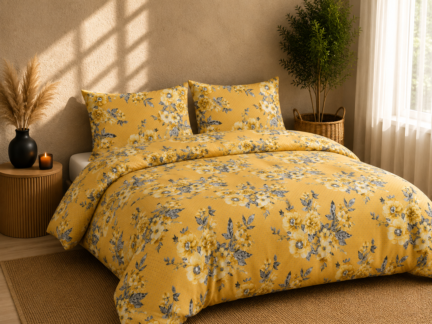 Luxury 4-Piece Bedding Set with Duvet Cover, Fitted Sheet & Pillowcases – Soft Brushed Microfiber Printed Bed Linen for Single, Double & King Size Beds