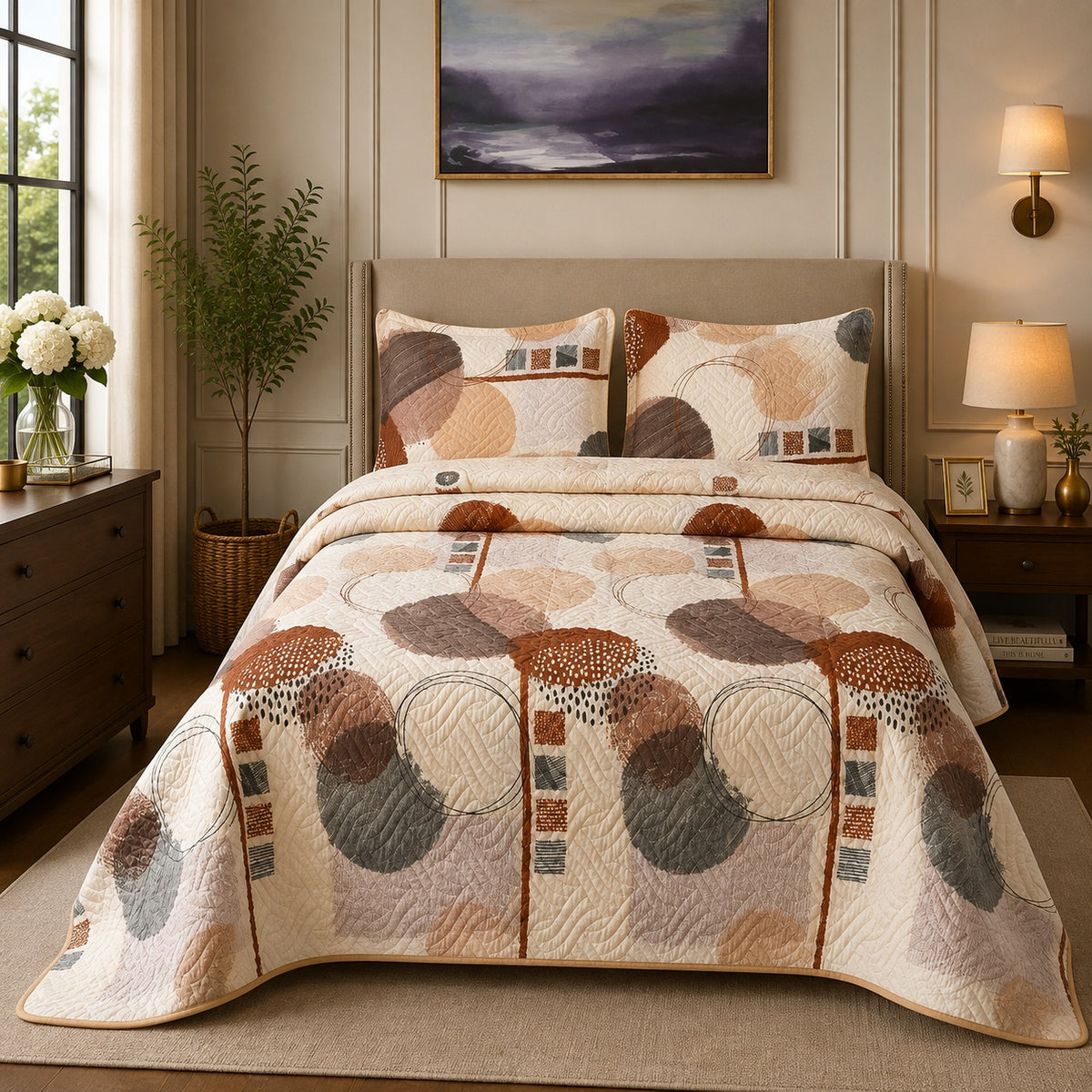 Premium 3PC Quilted Bedspread Set | Soft Reversible Microfiber Coverlet with 2 Pillow Shams | Lightweight All-Season Bedding | Luxury Hotel-Inspired Comfort for Double & King Beds