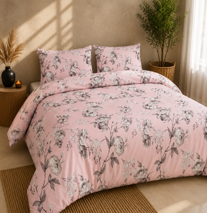 Luxury 4-Piece Bedding Set with Duvet Cover, Fitted Sheet & Pillowcases – Soft Brushed Microfiber Printed Bed Linen for Single, Double & King Size Beds