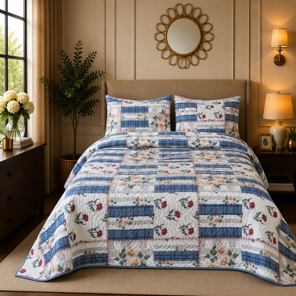 Premium 3PC Quilted Bedspread Set | Soft Reversible Microfiber Coverlet with 2 Pillow Shams | Lightweight All-Season Bedding | Luxury Hotel-Inspired Comfort for Double & King Beds