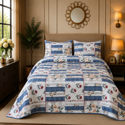 Premium 3PC Quilted Bedspread Set | Soft Reversible Microfiber Coverlet with 2 Pillow Shams | Lightweight All-Season Bedding | Luxury Hotel-Inspired Comfort for Double & King Beds
