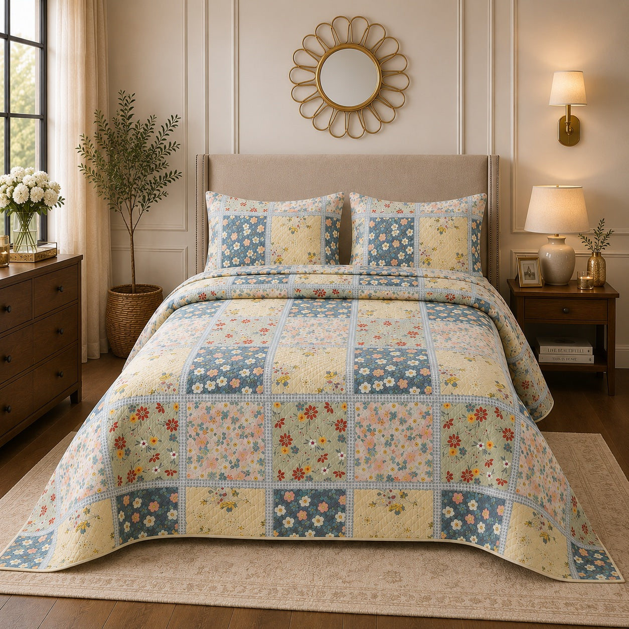 Premium 3PC Quilted Bedspread Set | Soft Reversible Microfiber Coverlet with 2 Pillow Shams | Lightweight All-Season Bedding | Luxury Hotel-Inspired Comfort for Double & King Beds