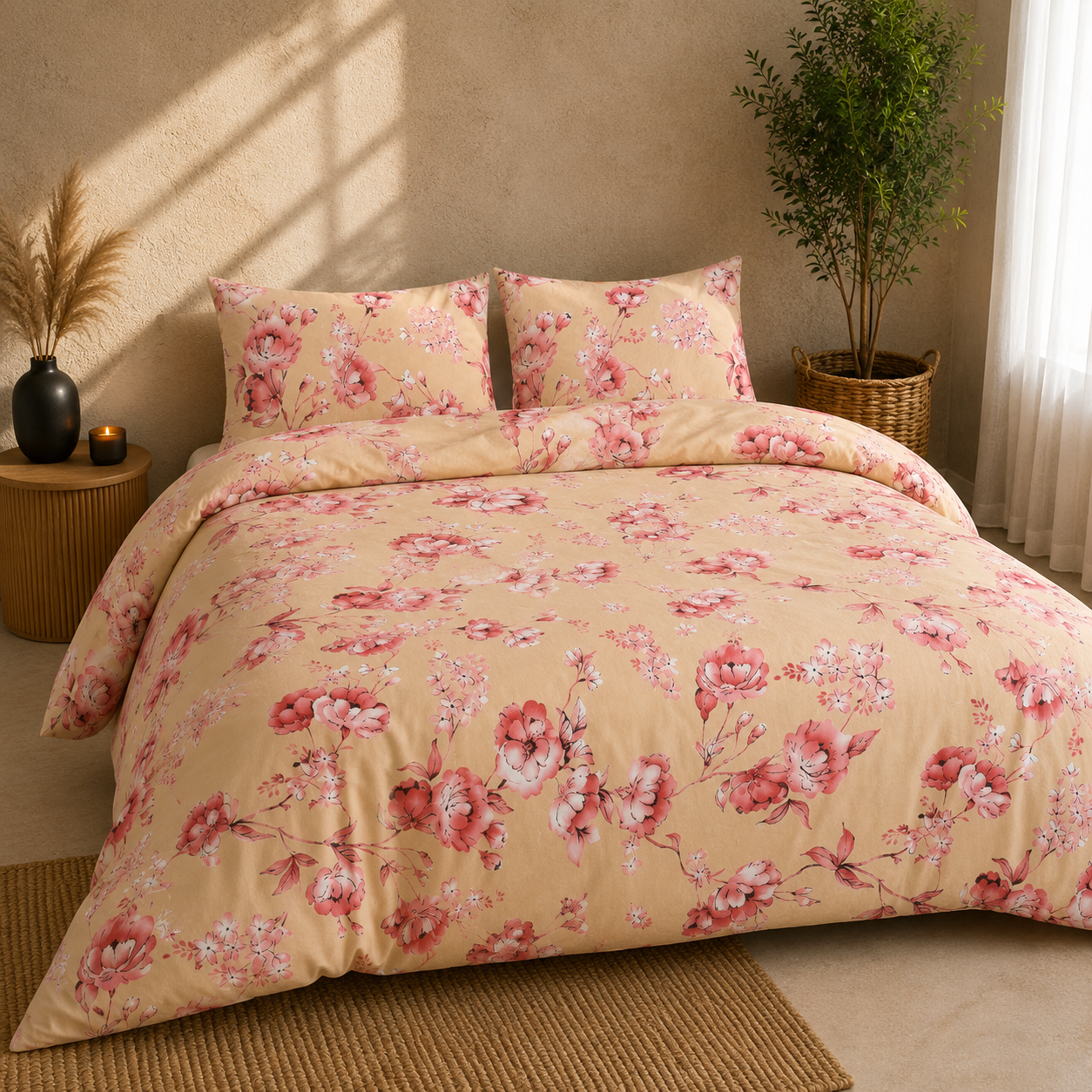 Luxury 4-Piece Bedding Set with Duvet Cover, Fitted Sheet & Pillowcases – Soft Brushed Microfiber Printed Bed Linen for Single, Double & King Size Beds