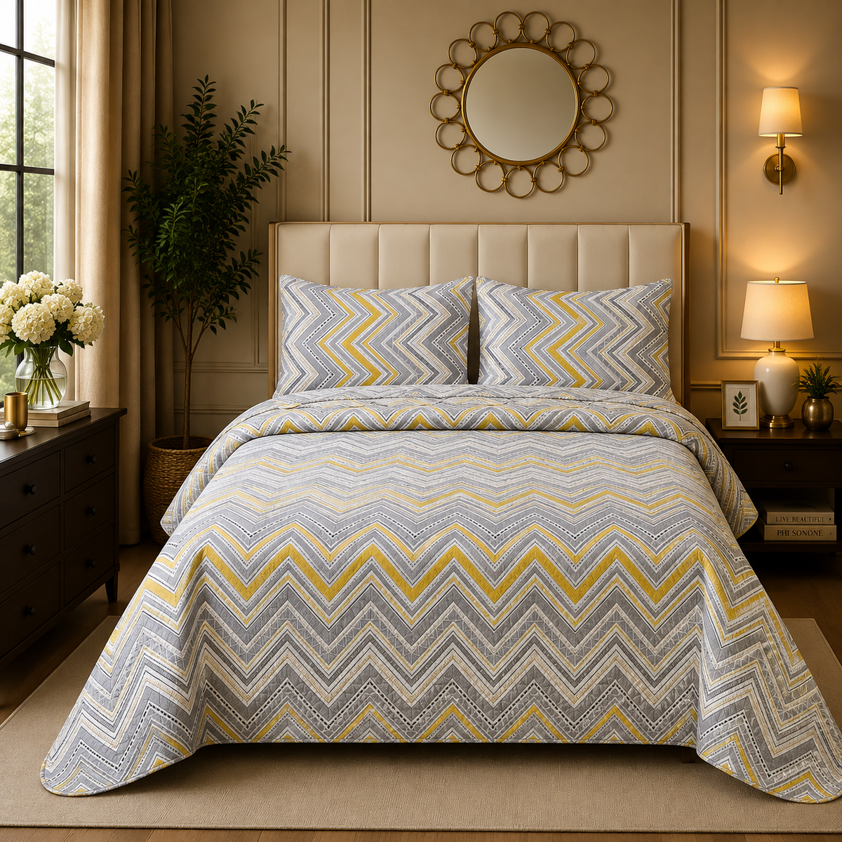 Premium 3PC Quilted Bedspread Set | Soft Reversible Microfiber Coverlet with 2 Pillow Shams | Lightweight All-Season Bedding | Luxury Hotel-Inspired Comfort for Double & King Beds