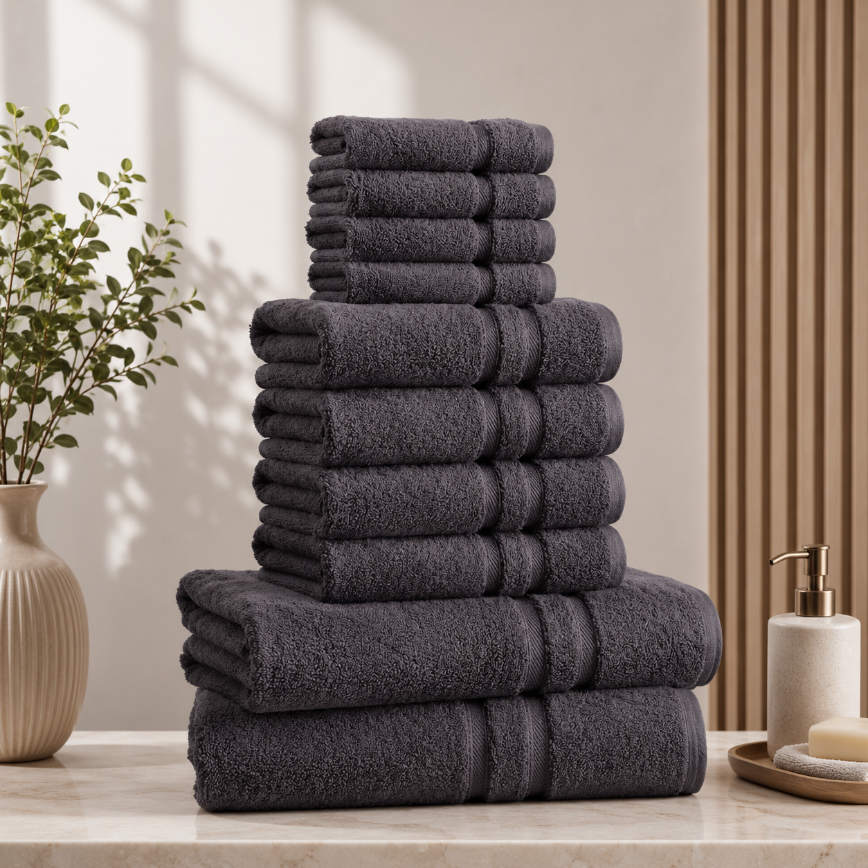 ZUAA Ultra Soft 10-Piece Cotton Towel Set – Quick Dry, Highly Absorbent Bath Towels for Home & Hotel