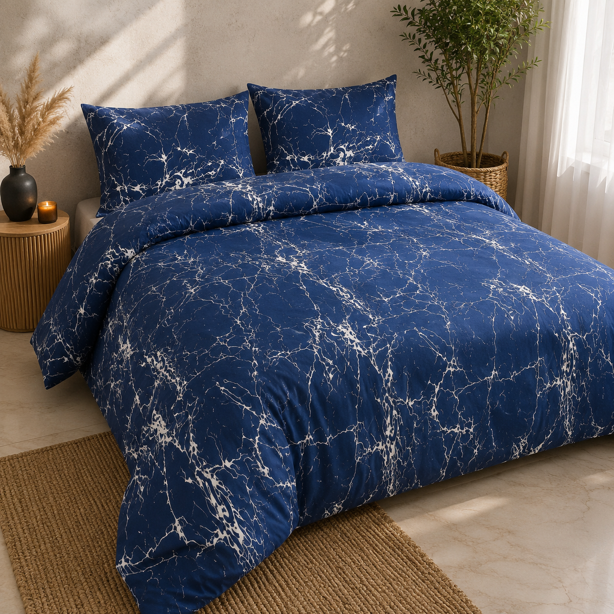 Luxury 4-Piece Bedding Set with Duvet Cover, Fitted Sheet & Pillowcases – Soft Brushed Microfiber Printed Bed Linen for Single, Double & King Size Beds