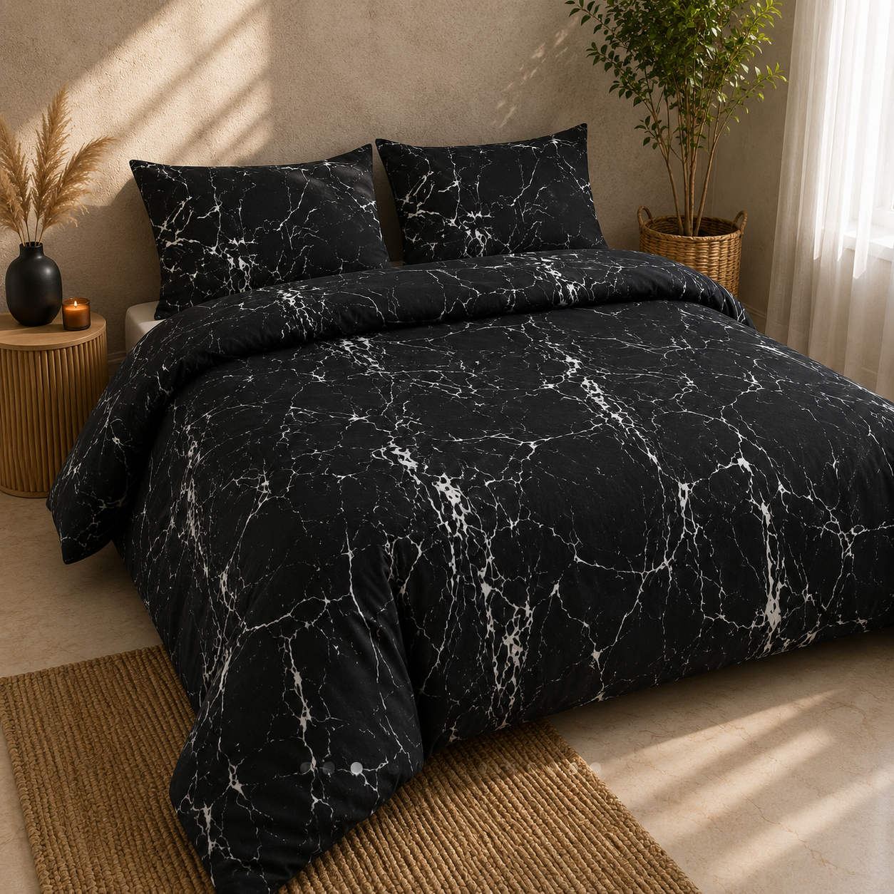 Luxury 4-Piece Bedding Set with Duvet Cover, Fitted Sheet & Pillowcases – Soft Brushed Microfiber Printed Bed Linen for Single, Double & King Size Beds