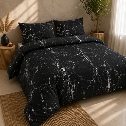 Luxury 4-Piece Bedding Set with Duvet Cover, Fitted Sheet & Pillowcases – Soft Brushed Microfiber Printed Bed Linen for Single, Double & King Size Beds
