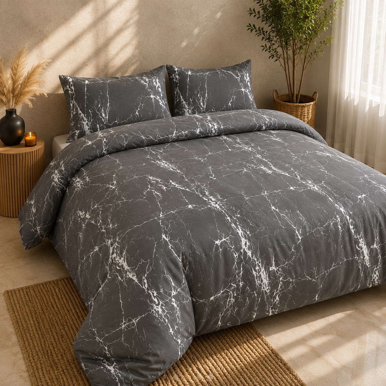 Luxury 4-Piece Bedding Set with Duvet Cover, Fitted Sheet & Pillowcases – Soft Brushed Microfiber Printed Bed Linen for Single, Double & King Size Beds