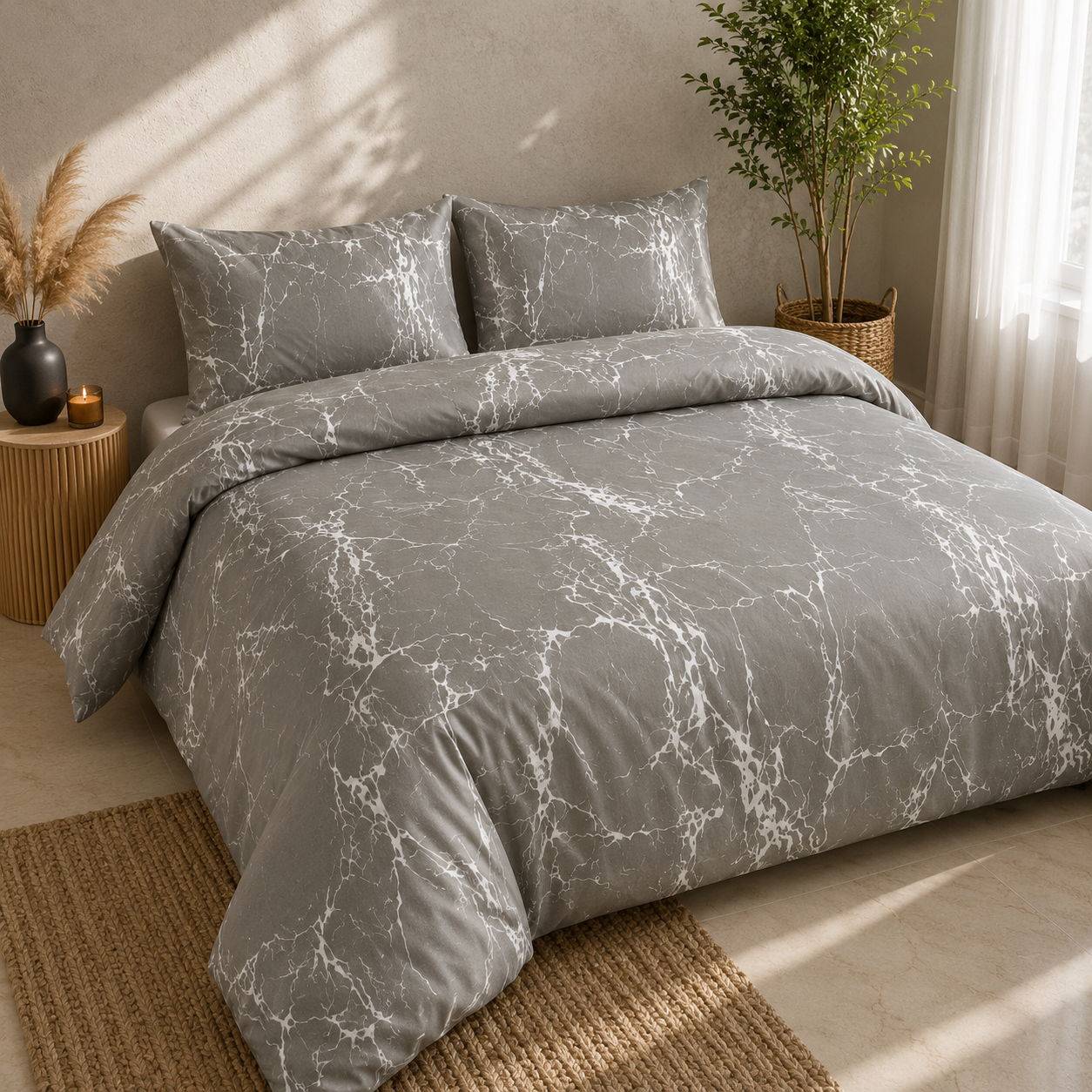 Luxury 4-Piece Bedding Set with Duvet Cover, Fitted Sheet & Pillowcases – Soft Brushed Microfiber Printed Bed Linen for Single, Double & King Size Beds