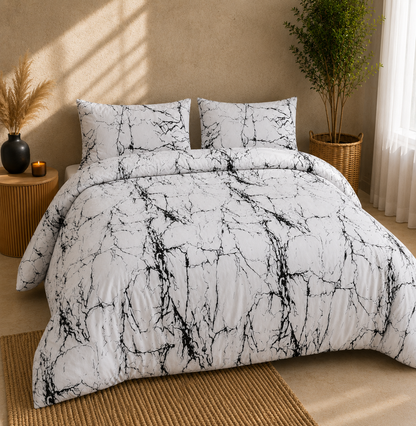 Luxury 4-Piece Bedding Set with Duvet Cover, Fitted Sheet & Pillowcases – Soft Brushed Microfiber Printed Bed Linen for Single, Double & King Size Beds
