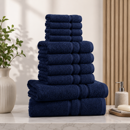 ZUAA Ultra Soft 10-Piece Cotton Towel Set – Quick Dry, Highly Absorbent Bath Towels for Home & Hotel