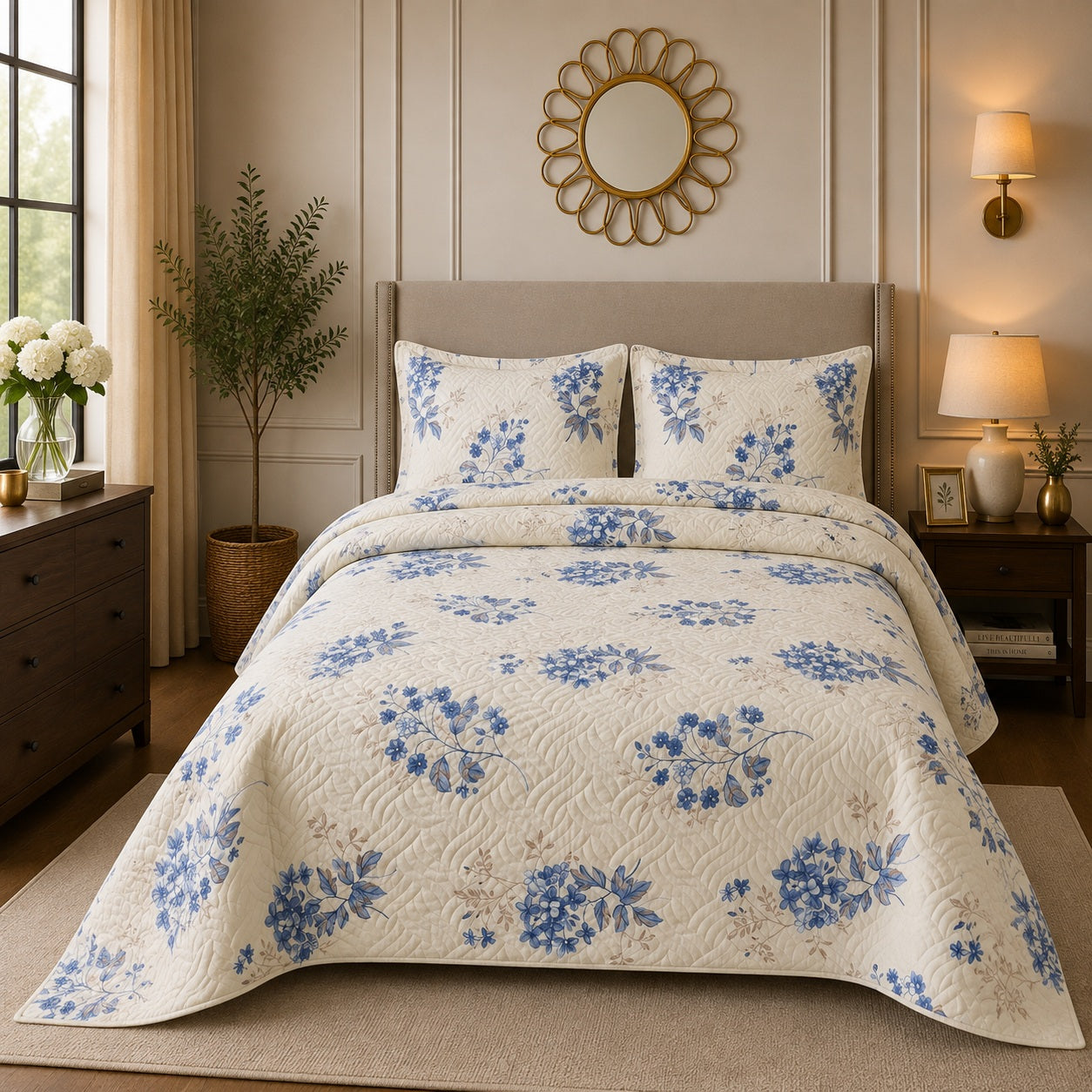 Premium 3PC Quilted Bedspread Set | Soft Reversible Microfiber Coverlet with 2 Pillow Shams | Lightweight All-Season Bedding | Luxury Hotel-Inspired Comfort for Double & King Beds