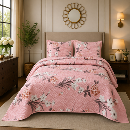 Premium 3PC Quilted Bedspread Set | Soft Reversible Microfiber Coverlet with 2 Pillow Shams | Lightweight All-Season Bedding | Luxury Hotel-Inspired Comfort for Double & King Beds