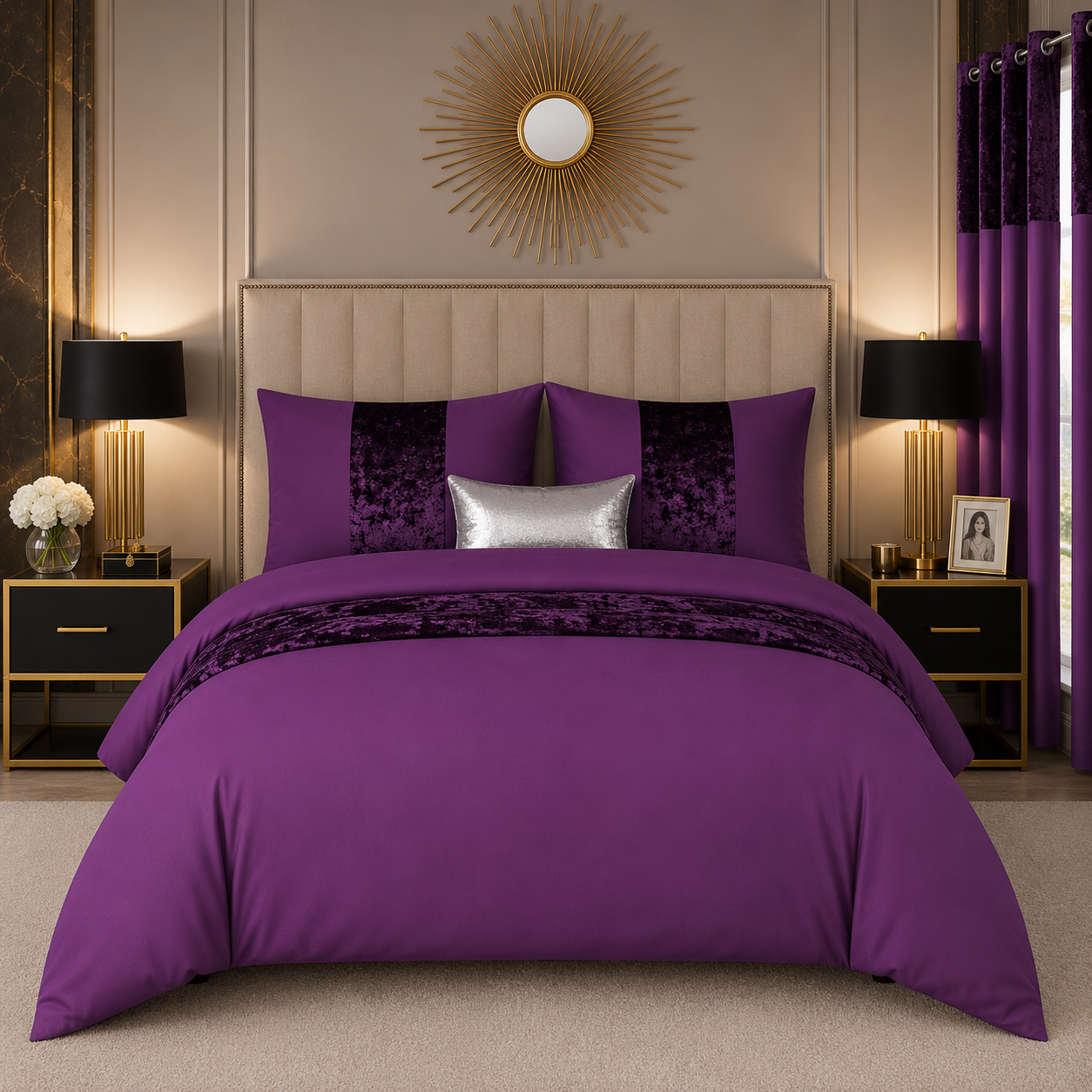 ZUAA Elegant Panel Velvet Duvet Set with 2 Pillowcases – Plush Softness, Sophisticated Style & Available in All Bed Sizes