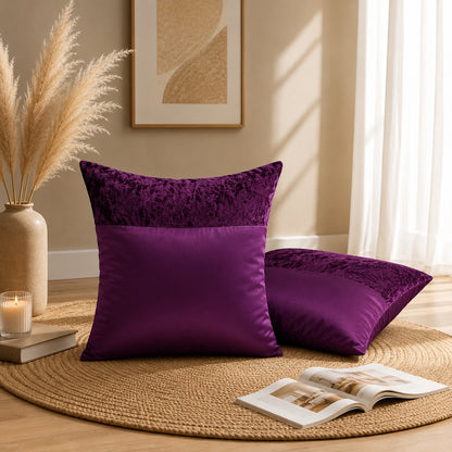 Luxury Velvet & Satin Accent Pillow Slip | Dual-Texture Throw Cushion Shell with Concealed Zipper | Single Pack