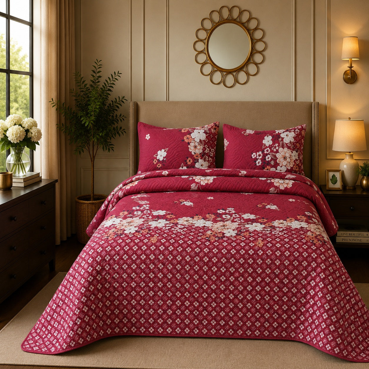 Premium 3PC Quilted Bedspread Set | Soft Reversible Microfiber Coverlet with 2 Pillow Shams | Lightweight All-Season Bedding | Luxury Hotel-Inspired Comfort for Double & King Beds