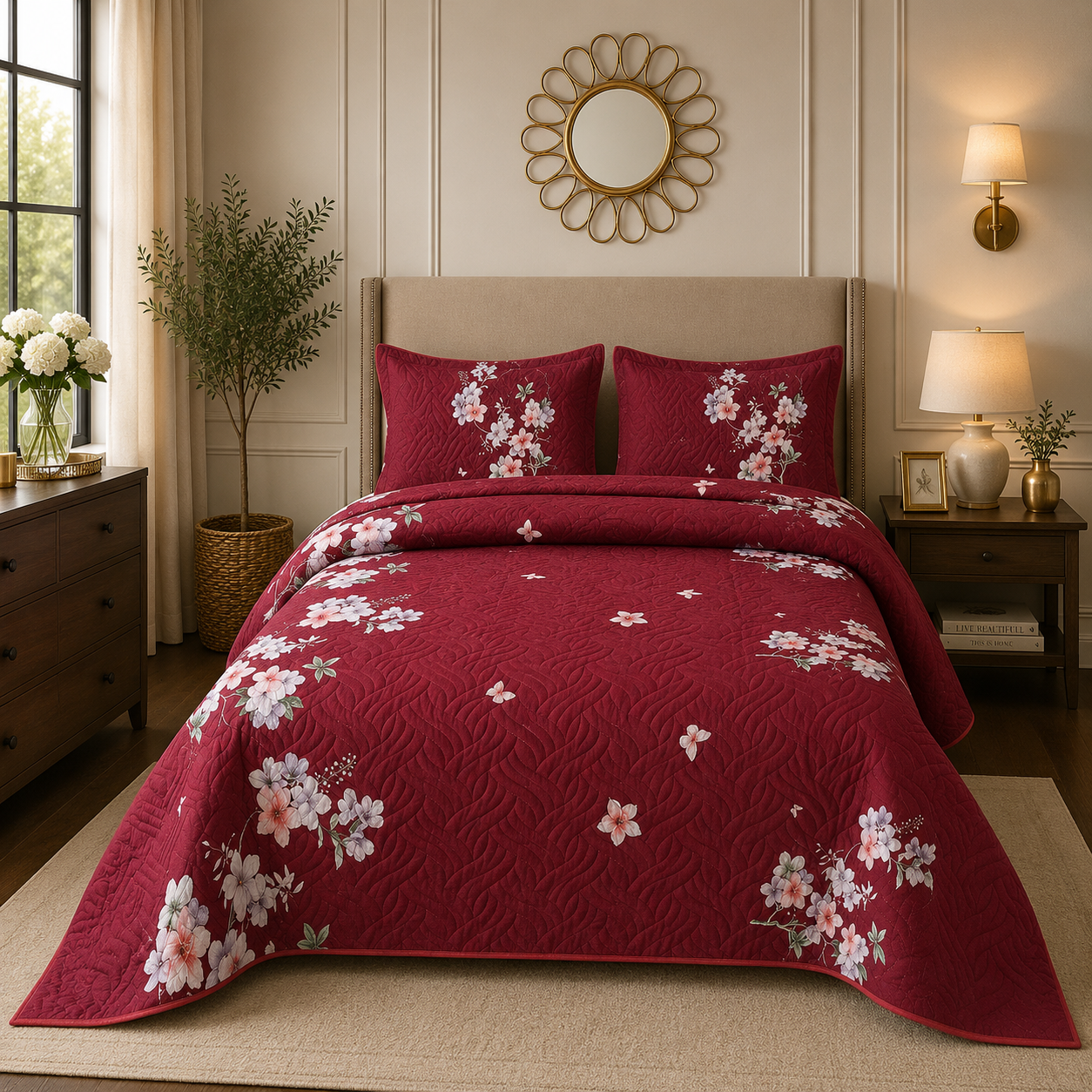 Premium 3PC Quilted Bedspread Set | Soft Reversible Microfiber Coverlet with 2 Pillow Shams | Lightweight All-Season Bedding | Luxury Hotel-Inspired Comfort for Double & King Beds