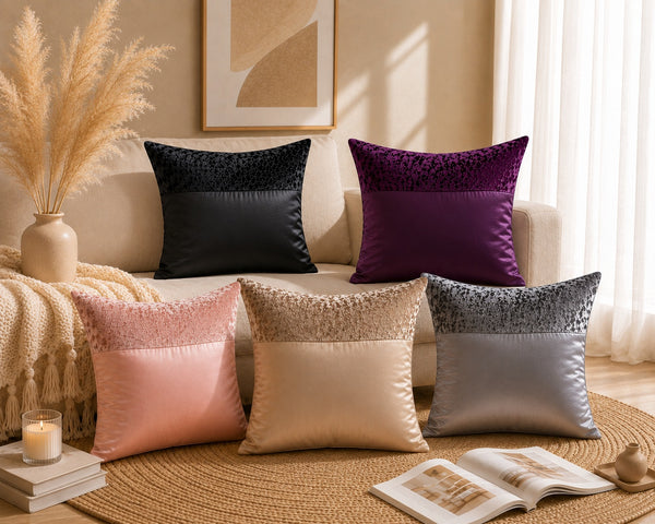 Luxury Velvet & Satin Accent Pillow Slip | Dual-Texture Throw Cushion Shell with Concealed Zipper | Single Pack