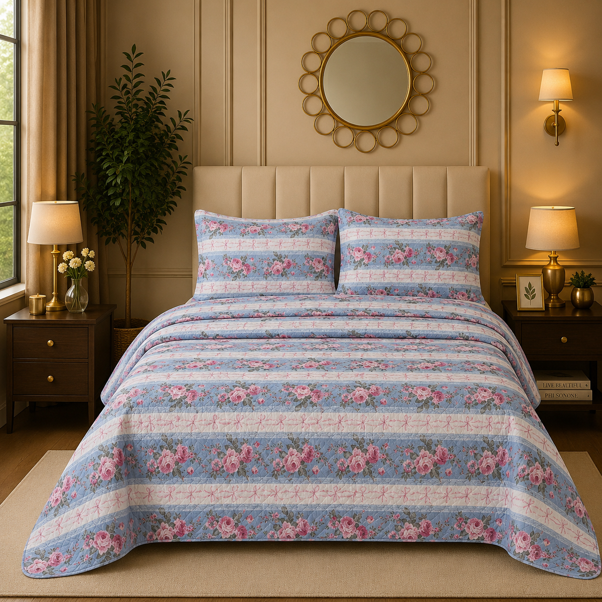 Premium 3PC Quilted Bedspread Set | Soft Reversible Microfiber Coverlet with 2 Pillow Shams | Lightweight All-Season Bedding | Luxury Hotel-Inspired Comfort for Double & King Beds