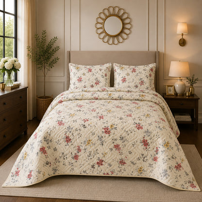 Premium 3PC Quilted Bedspread Set | Soft Reversible Microfiber Coverlet with 2 Pillow Shams | Lightweight All-Season Bedding | Luxury Hotel-Inspired Comfort for Double & King Beds